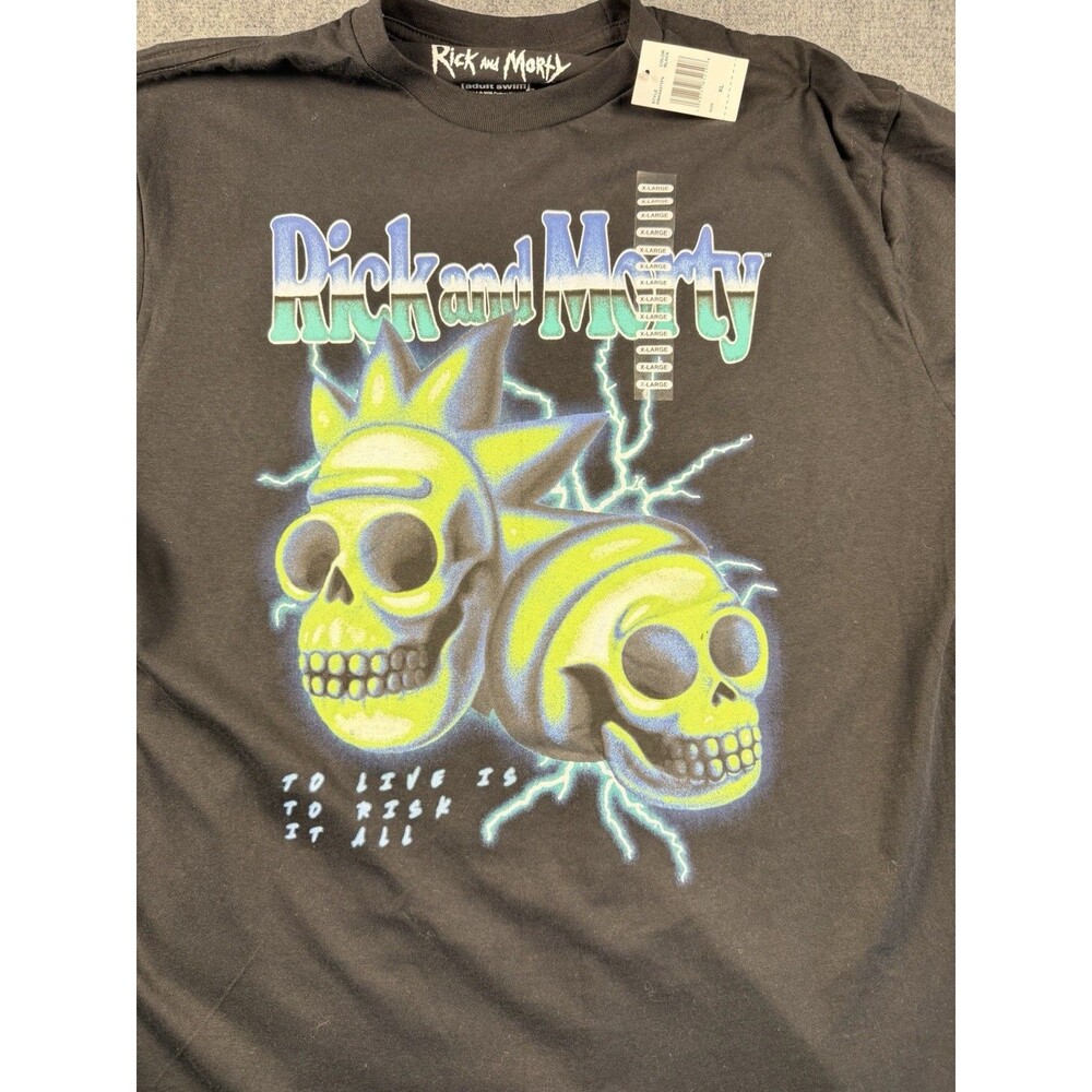 Rick and Morty Adult Swim T Shirt XL Skull Graphic Black NWT Streetwear Y2K
